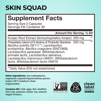 HUM Skin Squad Probiotics for Women and Men, Skin Care Supplement for Clear Complexion & Gut Health Support, Microbiome Prebiotic & Probiotic Supplement for Breakouts, Digestive Health, 60 Capsules HUMBuy Supplements Australia
