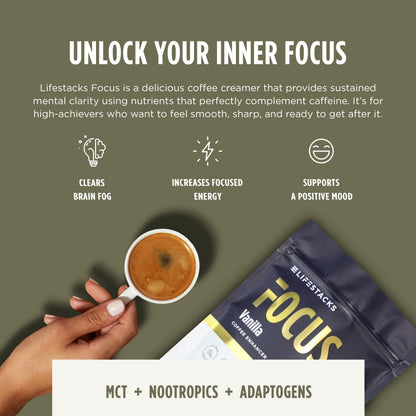LIFESTACKS Focus Coffee Creamer for Energy & Clarity - MCT Powder + Nootropics + Adaptogens - Boost Productivity Without Jitters or Crash - Keto, Vegan, 0 Sugar - with Taurine, L-Tyrosine, Rhodiola LIFESTACKSBuy Supplements Australia