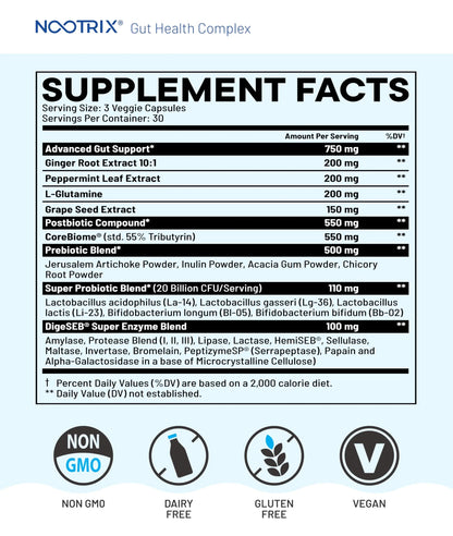 Nootrix Health Complex Supplement | Probiotics for Gut Health, Colon Cleanse & Bloating Relief | Promotes Healthy Digestion | Digestive Enzymes, Postbiotics & Prebiotics | 90 Capsules NootrixBuy Supplements Australia
