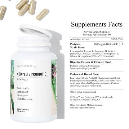 SAKARA Complete Probiotic - Prebiotics and Probiotics for Women Digestive Health Supplements, Supports Bloating, Immune System & Skin Radiance, Gut Health for Women with 3 Billion CFU's - 180 Capsules SAKARABuy Supplements Australia