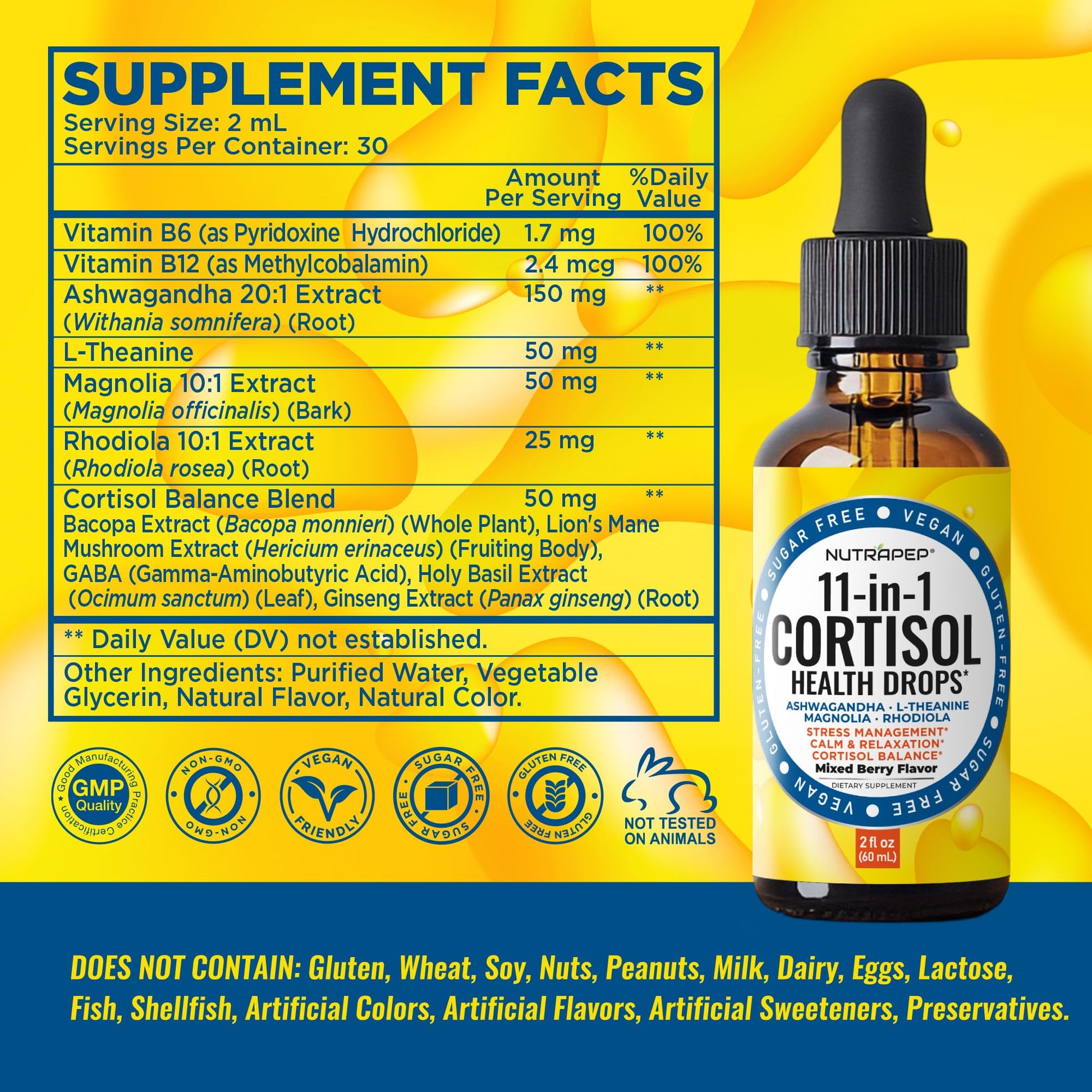 NutraPep Cortisol Detox Liquid Drops for Women Men - Cortisol Reducer Supplement Support Wellness Cleanse Balance Stress Mood Sleep Focus - Lower Cortisol Levels with Ashwagandha L-Theanine Magnolia NutraPepBuy Supplements Australia