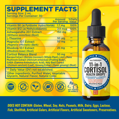 NutraPep Cortisol Detox Liquid Drops for Women Men - Cortisol Reducer Supplement Support Wellness Cleanse Balance Stress Mood Sleep Focus - Lower Cortisol Levels with Ashwagandha L-Theanine Magnolia NutraPepBuy Supplements Australia