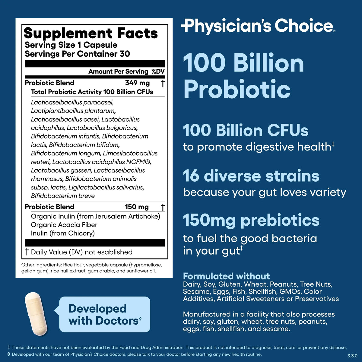 Physician's CHOICE 100 Billion Advanced Probiotic - 16 Strains + Organic Prebiotics - Digestive & Gut Health - Supports Occasional Constipation, Diarrhea, Gas & Bloating - Probiotics for Women & Men Physician's CHOICEBuy Supplements Australia
