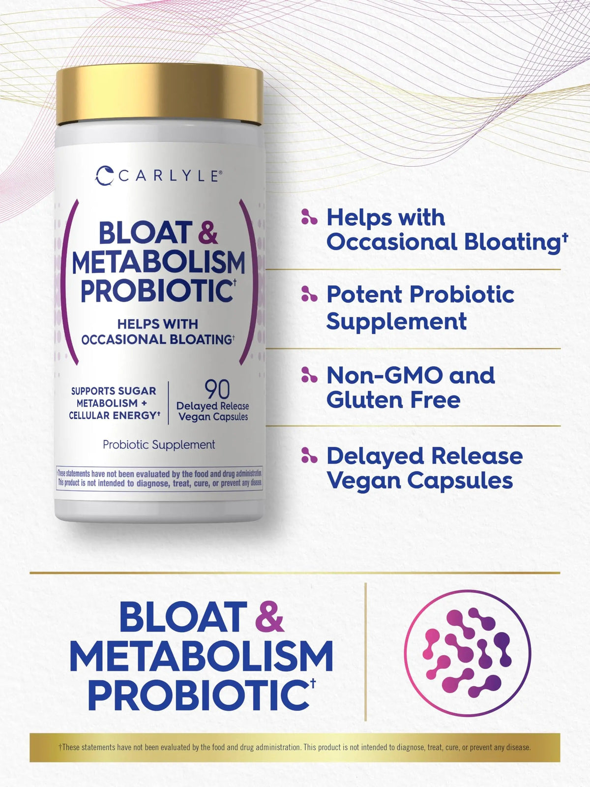 Carlyle Bloat and Metabolism Probiotic | 90 Capsules | Bloating Relief Formula | Sugar & Cellular Energy Support | for Women and Men | Vegan, Non-GMO, Gluten Free CarlyleBuy Supplements Australia