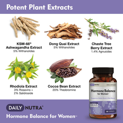 Hormone Balance for Women - Natural Mood Supplement - PMS Relief and Menopause Support | Featuring Clinically Studied KSM-66 Ashwagandha (90 Capsules) DailyNutraBuy Supplements Australia