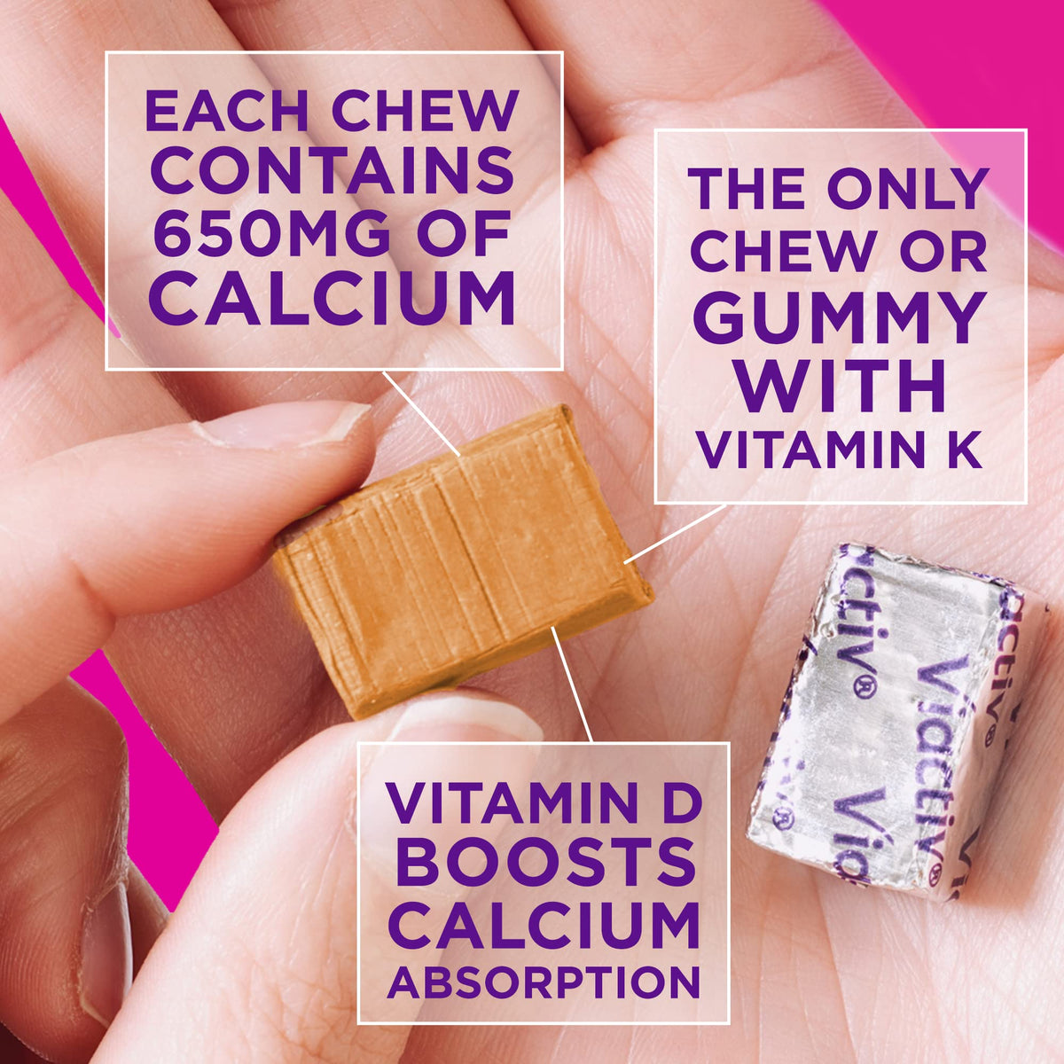 Viactiv Calcium + Vitamin D Supplement Soft Chews for Women & Men - Chewable Calcium for Bone Health Support, 650 mg per Serving, Vitamin D & K for High Absorption - 60 Count, Caramel ViactivBuy Supplements Australia