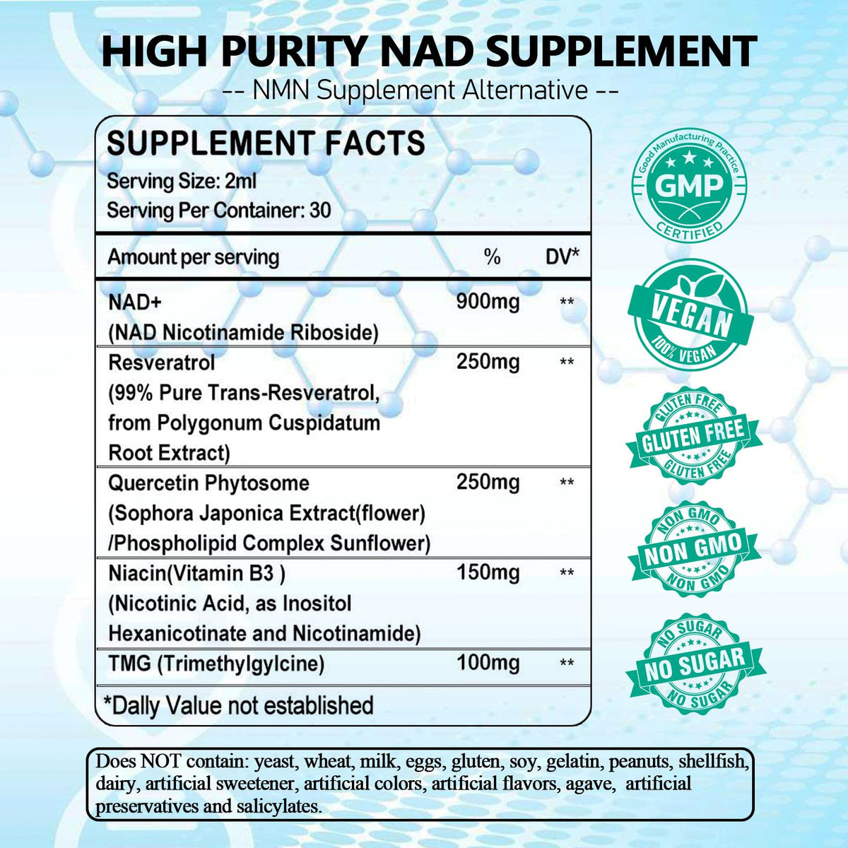 NAD Supplement, Liposomal NAD Nicotinamide Riboside Resveratrol 900mg Quercetion, TMG, Vitamin B3, High Potency NAD Plus Liquid Supplement for Cell Regenerator, Longevity, Energy, Anti-Aging, Focus AMENQ hHEALTHBuy Supplements Australia