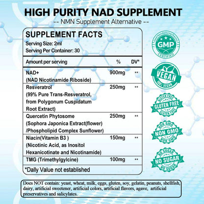 NAD Supplement, Liposomal NAD Nicotinamide Riboside Resveratrol 900mg Quercetion, TMG, Vitamin B3, High Potency NAD Plus Liquid Supplement for Cell Regenerator, Longevity, Energy, Anti-Aging, Focus AMENQ hHEALTHBuy Supplements Australia