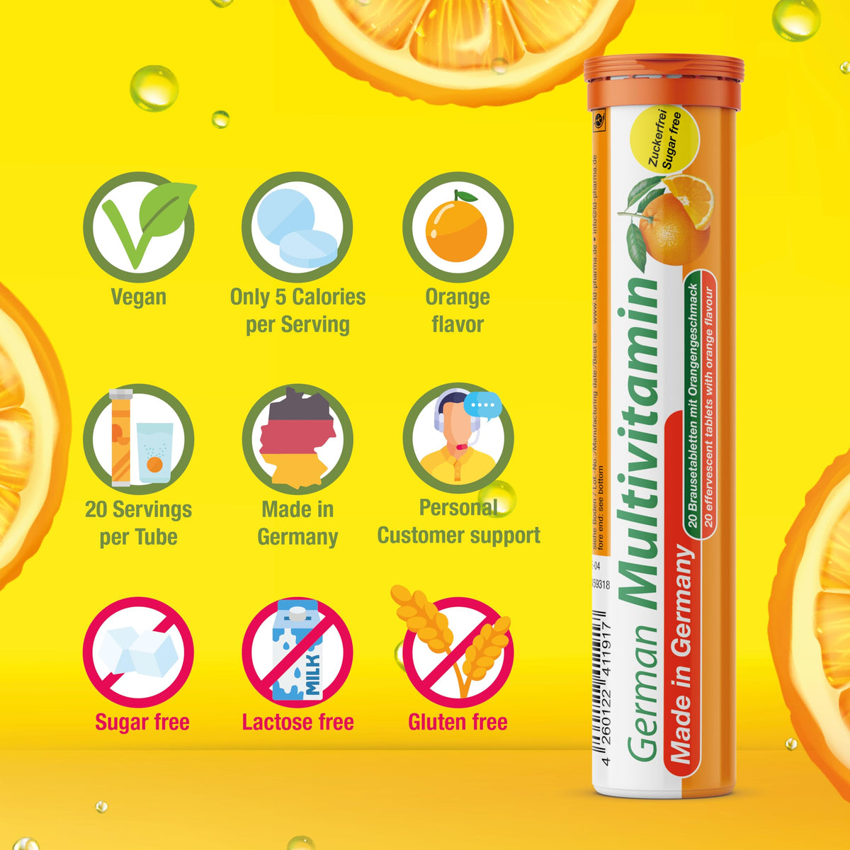 T&D German Vitamin, Minerals - 140 Vegan/Vegetarian Drink Effervescent Tablets - Mixed Fruit Flavor Box - Made in Germany T&D buy supplements Au