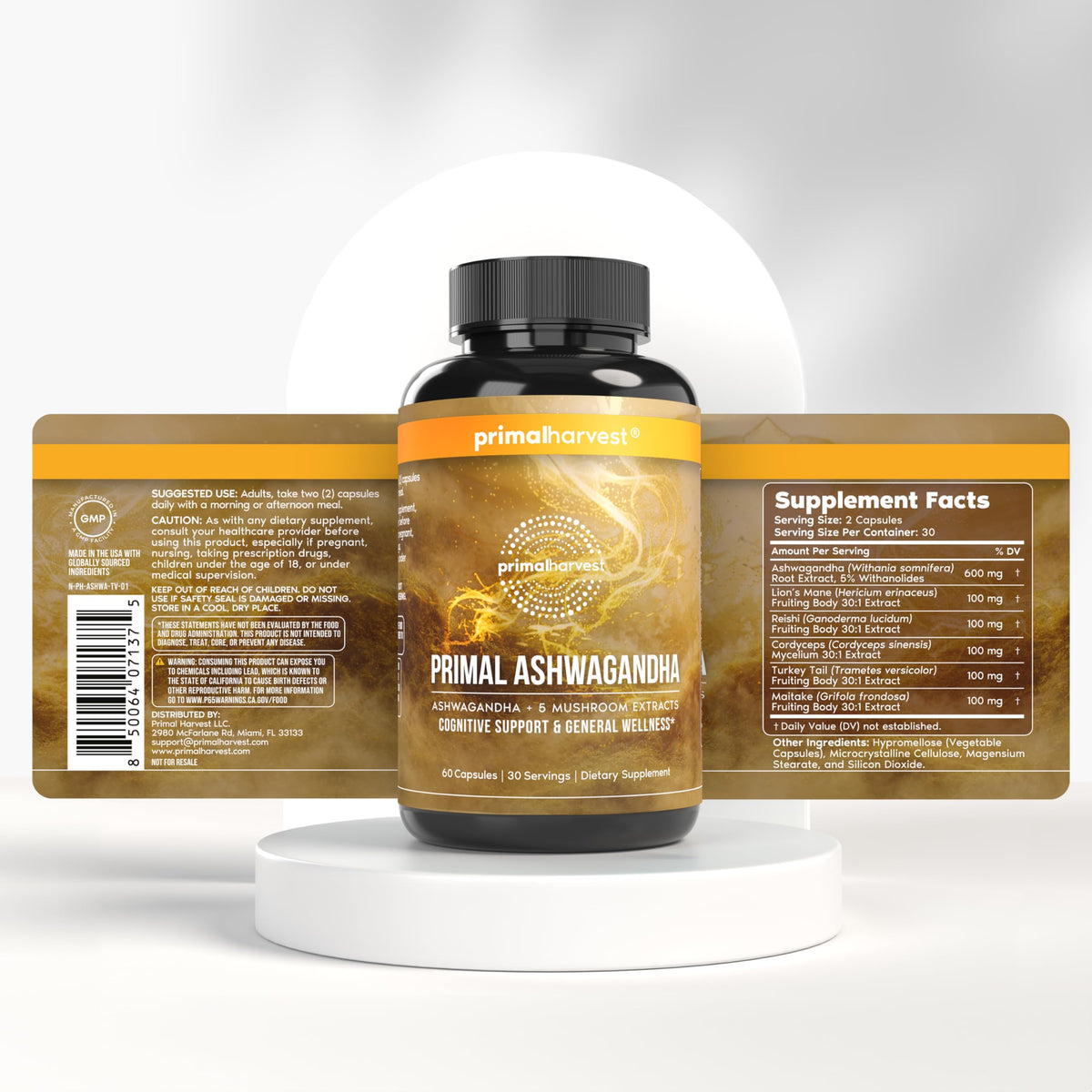Primal Harvest Ashwagandha Supplement with 5 Mushroom Extracts: Lion’s Mane, Reishi, Cordyceps, Turkey Tail & Maitake for Immune Support & Cognitive Health Primal HarvestBuy Supplements Australia