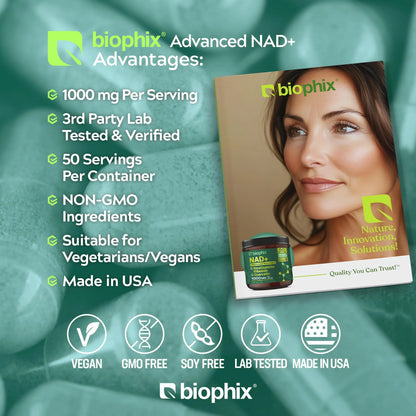 biophix NAD+ Liposomal Supplement for Women & Men - 1000 mg per Serving - Nicotinamide Riboside, Micronized Resveratrol & Quercetin Complex - 100 Veg Capsules - Non-GMO, Gluten-Free, cGMP Certified biophixBuy Supplements Australia