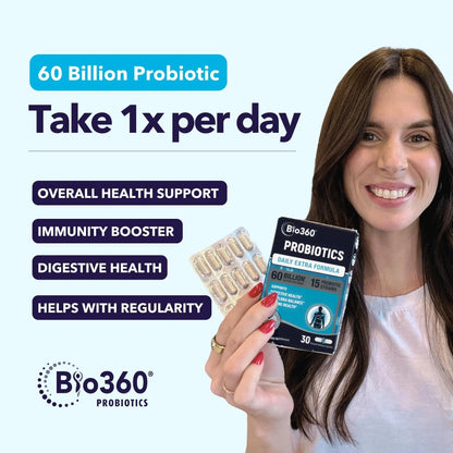 Extra Strength Probiotic for Digestive Health and Immune Support, 60 Billion CFU & 15 Strains, Gut Health Probiotics for Men and Women Supports Occasional Constipation, Diarrhea, Gas & Bloating, 30CT Bio360Buy Supplements Australia