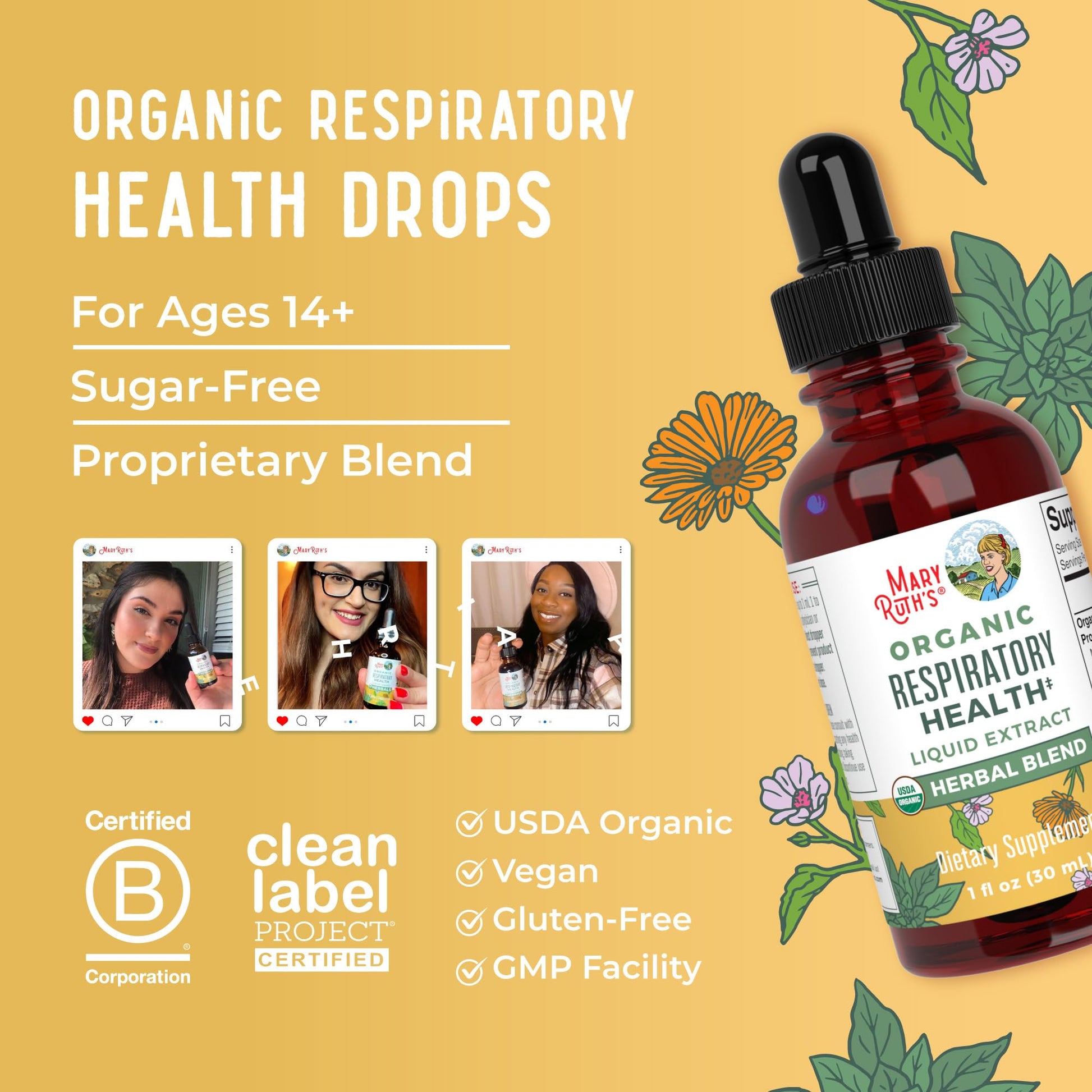 MaryRuth Organics USDA Organic Respiratory Health Liquid Drops with Mullein Leaf | Marshmallow Root & Elderberry | Mullein Drops for Lungs Herbal Blend | Immune Support Supplement | Vegan | 1 Fl Oz MARYRUTH'SBuy Supplements Australia