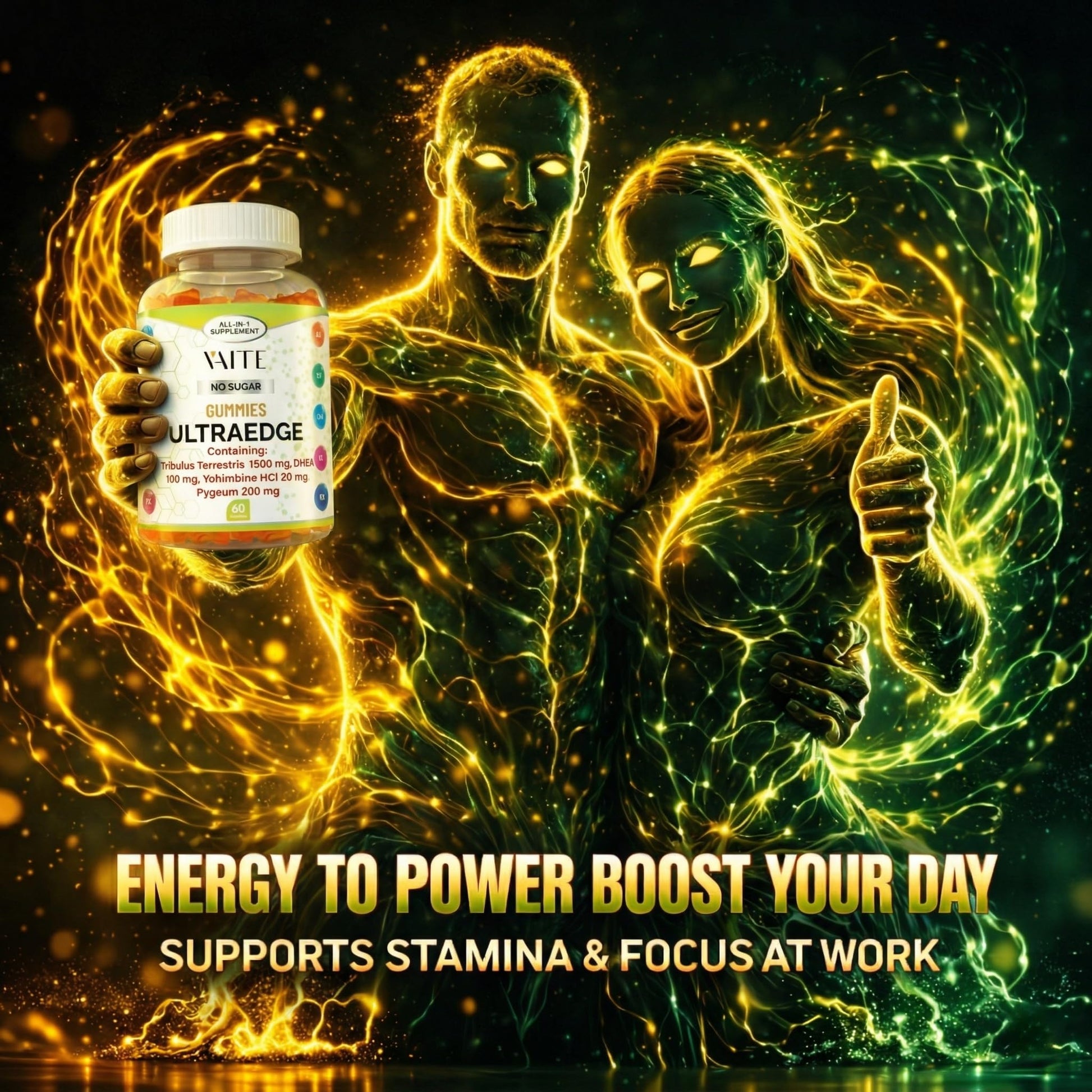 VAITE UltraEdge Herbal Complex Gummies – Tribulus Terrestris 1500mg, DHEA 100mg, Yohimbine HCl 20mg, Pygeum 200mg, Plant-Based Blend, 60 Vegan Gummies, Non-GMO, Gluten-Free, Adult Supplement VAITEBuy Supplements Australia