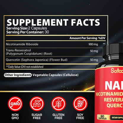 Satoomi NAD Supplement with Nicotinamide Riboside NR, Resveratrol, Quercetin - 60 Count - 30 Days SatoomiBuy Supplements Australia