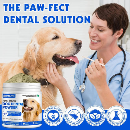 Dog Teeth Cleaning Powder - Dental Powder for Dogs Teeth - Plaque Removal - Supports Gum Health - Tartar Remover with Natural Herb Blend and Postbiotics 30 Day Supply - Mint Flavor ARMOYABuy Supplements Australia