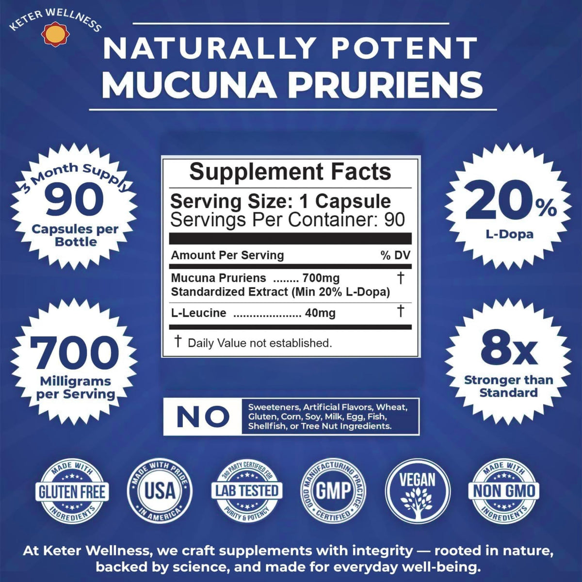 Mucuna Pruriens 20% L-Dopa – Standardized Velvet Bean Extract for Natural Dopamine, Focus & Mood Support – Pure 8:1 Concentrated Herbal Supplement – Vegan, Non-GMO, 90 Capsules Keter WellnessBuy Supplements Australia