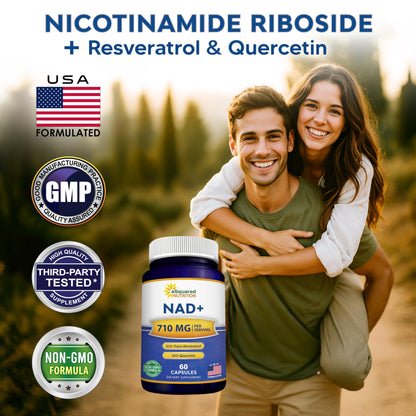 aSquared Nutrition NAD Resveratrol Supplement - NAD+ Nicotinamide Riboside 500mg (Vitamin B3) Plus Trans-Resveratrol & Quercetin - NMN Alternative for Men & Women - 60 Capsules aSquared NutritionBuy Supplements Australia
