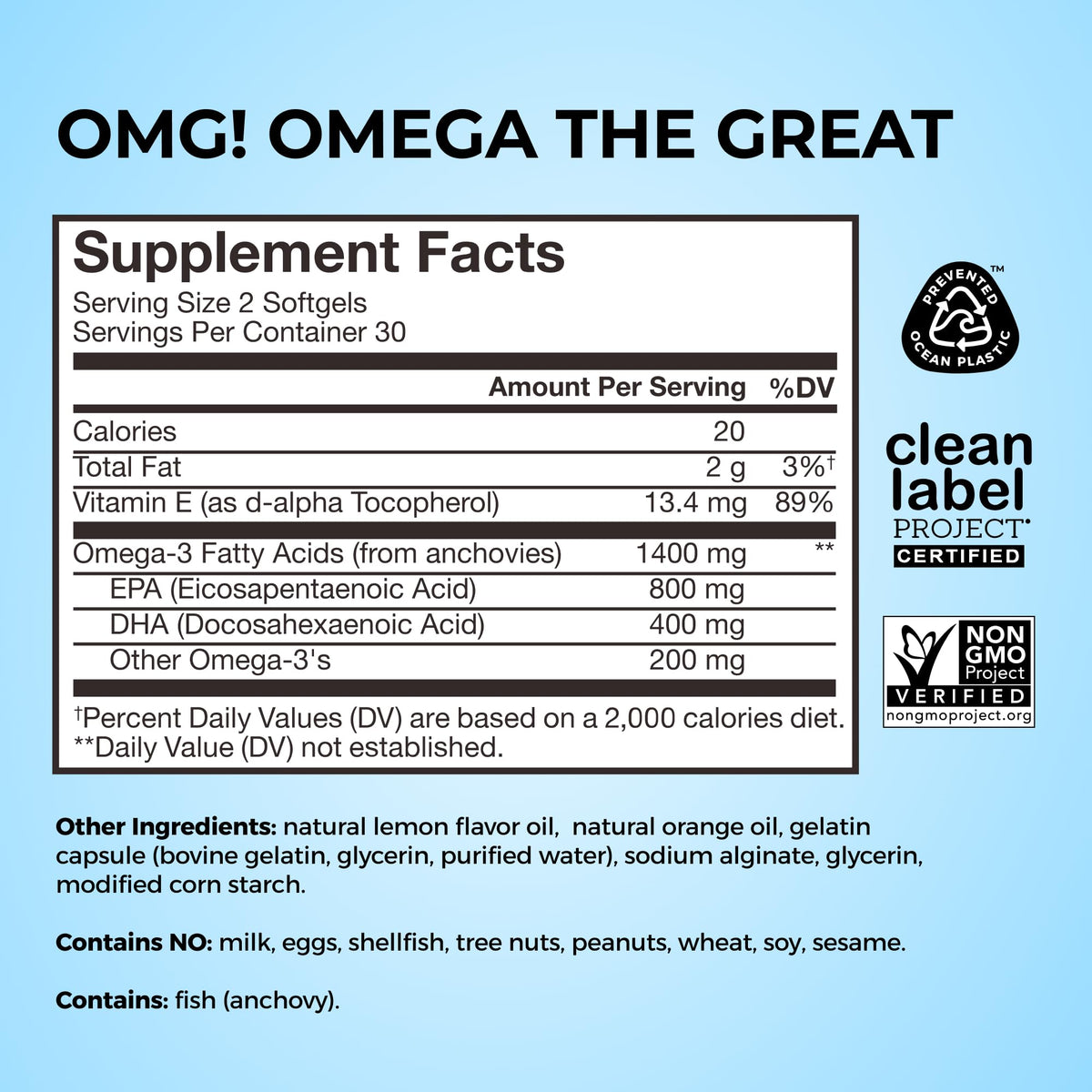 HUM OMG! Omega The Great Triple Omega 3 Fish Oil Supplement for Women & Men with Vitamin E, DHA & EPA, Skin Care & Skin Tone Support for Heart & Brain Health, Gluten Free, Non GMO, 60 Softgels HUMBuy Supplements Australia