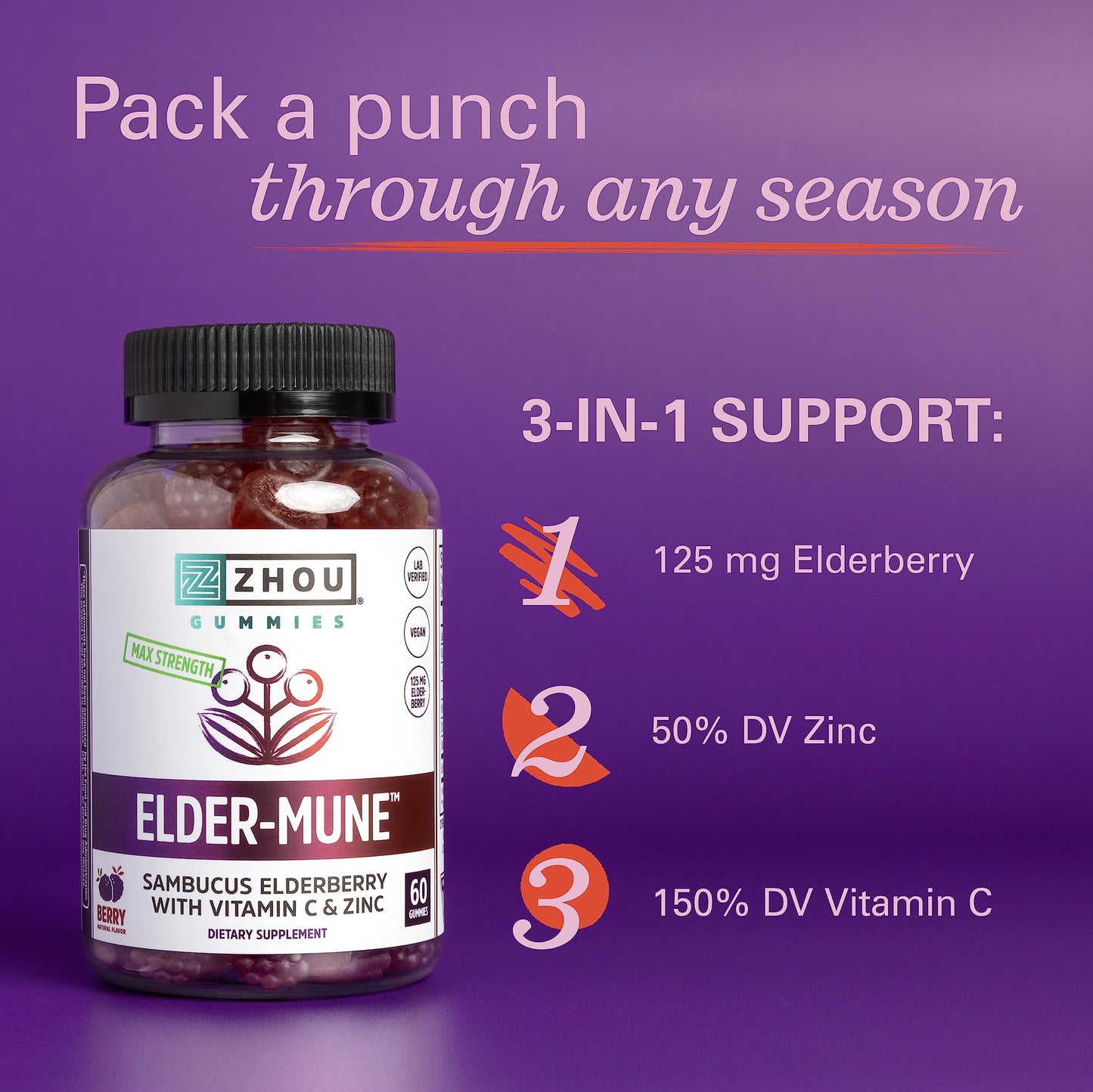 Zhou Nutrition Elder-Mune Sambucus Elderberry Gummies with Zinc and Vitamin C Zhou NutritionBuy Supplements Australia