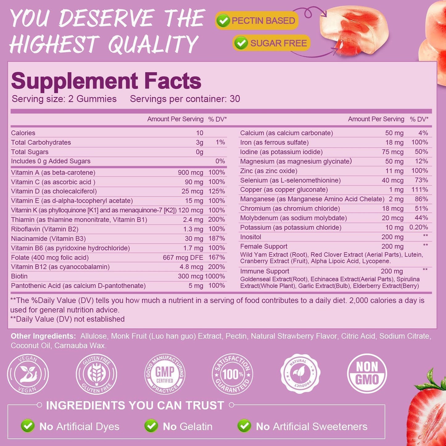 Totaria Sugar Free Multivitamin Gummies for Women 14+ w/Iron, Inositol, Folate, Biotin, Womens Daily Multivitamin Gummy w/Vitamin A, C, B, D3, K2 TotariaBuy Supplements Australia