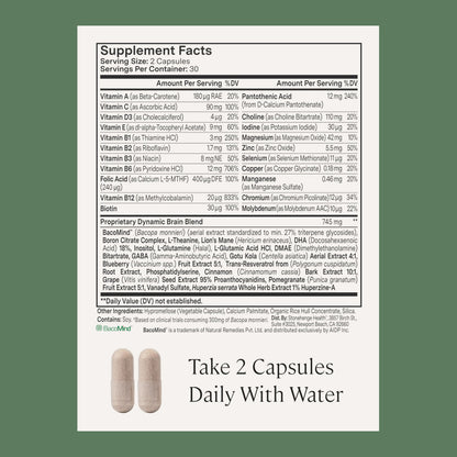 Stonehenge Health Dynamic Brain – BacoMind® Bacopa Nootropic Formula – Memory, Recall & Retention, Phosphatidylserine, Huperzine A, DHA & Choline – 40 Brain-Boosting Ingredients – Non-GMO, 60 Caps Stonehenge HealthBuy Supplements Australia