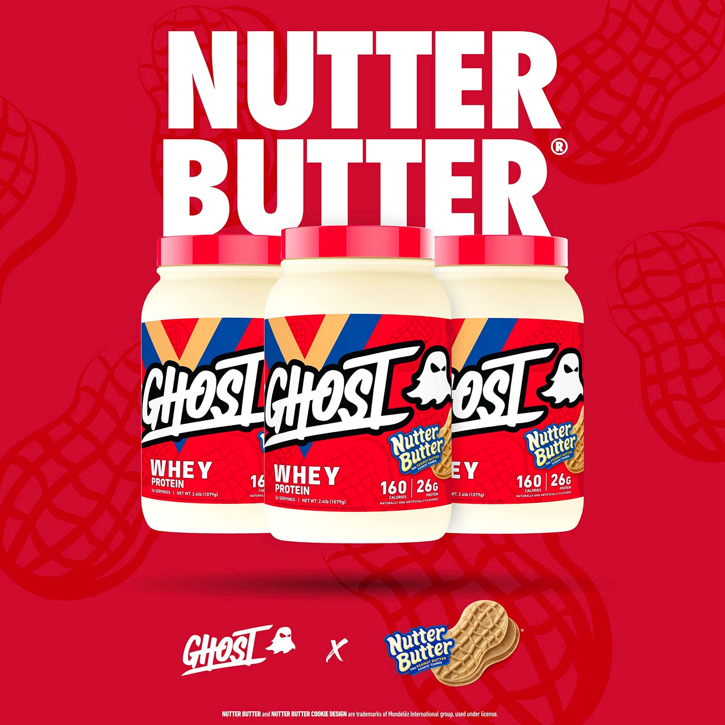 GHOST Whey Protein Powder, Nutter Butter - 2LB Tub, 26G of Protein - Peanut Butter GHOSTBuy Supplements Australia