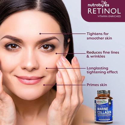 High Strength Marine Collagen with Hyaluronic Acid, Retinol and Vitamin C | 180 Capsules - 3 Months Supply NUTRABYTESBuy Supplements Australia