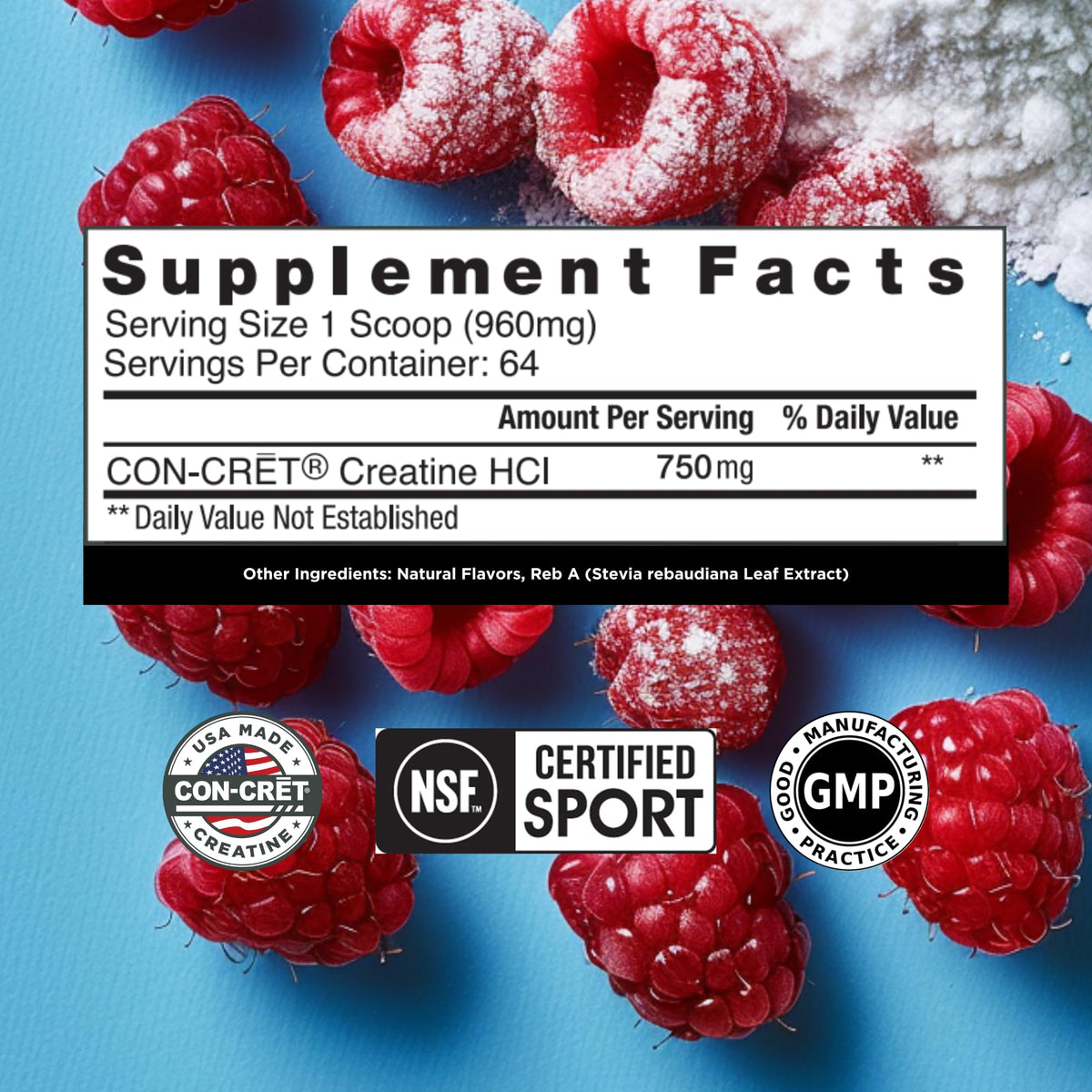 CON-CRET Creatine HCl Powder | Muscle, Cognitive, Cellular Energy Support | No Bloating or Cramps | USA Made & NSF Certified | Raspberry (64 Serving) CON-CRETBuy Supplements Australia