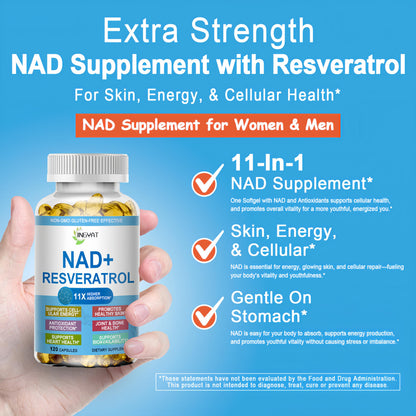 JINGYAT 11-in-1 NAD Supplement with Resveratrol, CoQ10, Quercetin, Collagen, Grape Seed for Cellular Energy, Mental Focus & Antioxidant Support - NAD Supplement for Women & Men, 120 Soft Capsules JINGYATBuy Supplements Australia