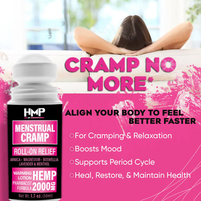 HMP BRANDS Menstrual Cramp Hemp Warming ROLL-ON 2000MG w Arnica & Menthol Made in USA Natural Formula 1.7oz HMP BRANDSBuy Supplements Australia