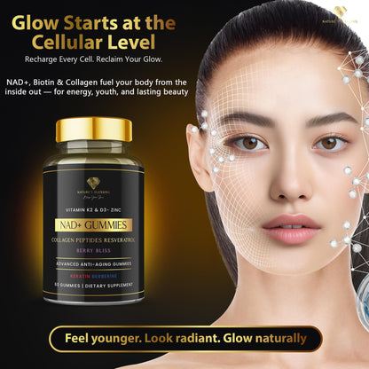 Nature's Blessing NAD+ Anti-Aging Gummies – Boost Cellular Repair, Brain Clarity & Radiant Skin – with Biotin, Collagen, Resveratrol, Vitamin D3, K2, Zinc & Keratin – Delicious Berry Bliss Nature's BlessingBuy Supplements Australia