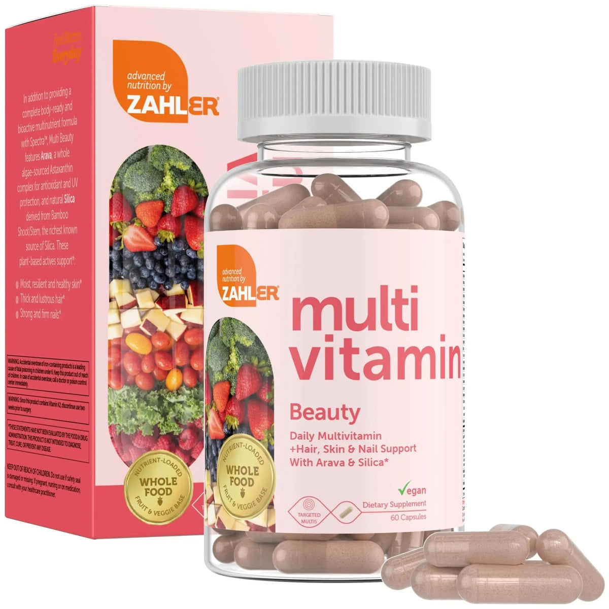 Zahler Multivitamin Beauty + Skin Hair and Nails Support, Multivitamin for Women and Men with Iron, Certified Kosher, 60 Capsules Zahler
