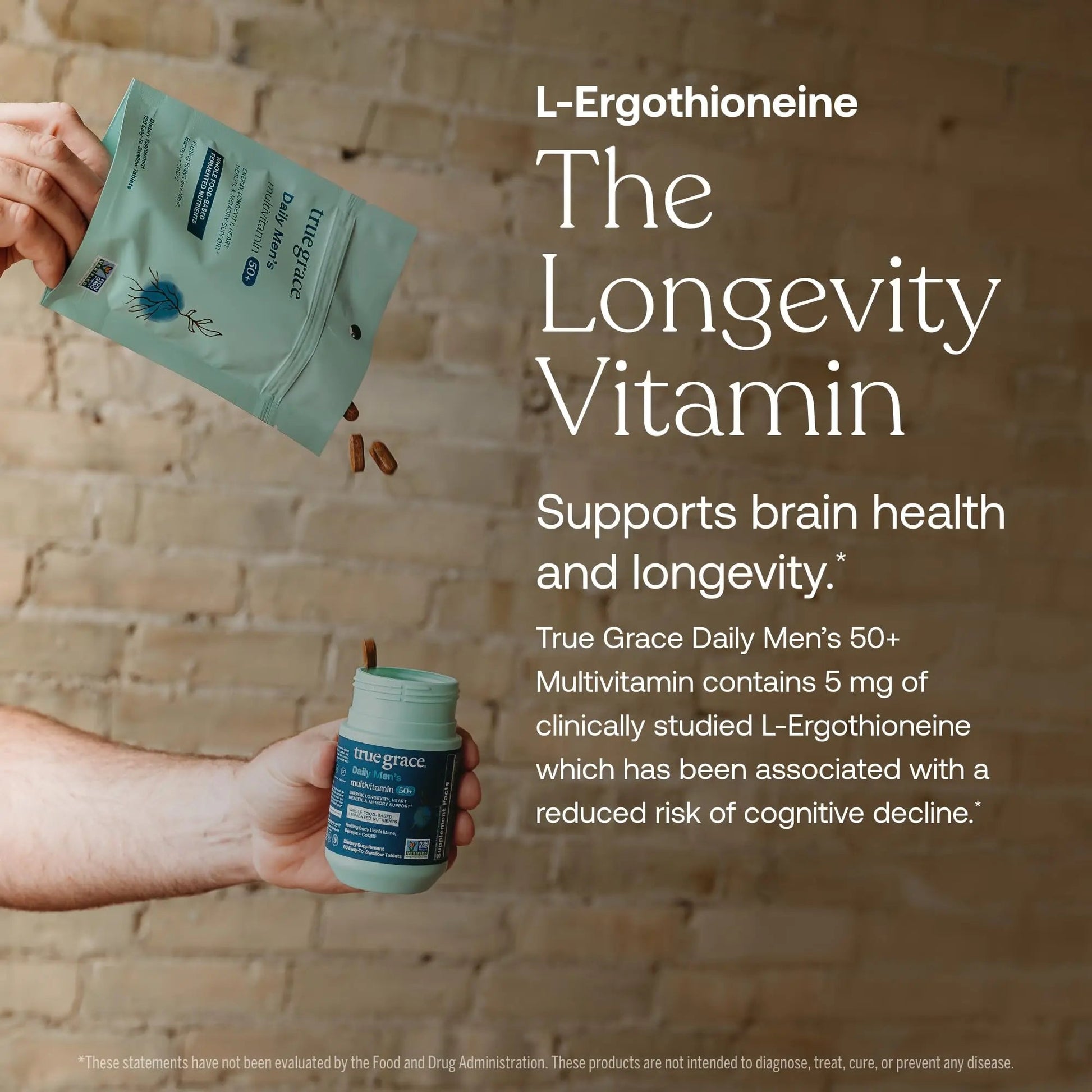 True Grace Daily Men’s Multivitamin 50+ - 60 Easy-to-Swallow Tablets - Immune, Energy, Longevity & Memory Support True Grace