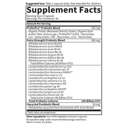Garden of Life Dr Formulated Probiotics 100 Billion CFU Pre + Pro + Postbiotics - Extra Strength Digestive & Immune Support for Men and Women, Potato, Acacia, Postbiotic Metabolites, 30 Capsules Garden of LifeBuy Supplements Australia