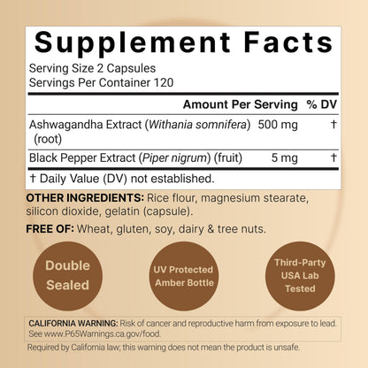 NatureBell Ashwagandha Root with Black Pepper Extract - 240 Capsules - High Strength Adaptogen for Calmness, Relaxation & Immune Support* NatureBellBuy Supplements Australia