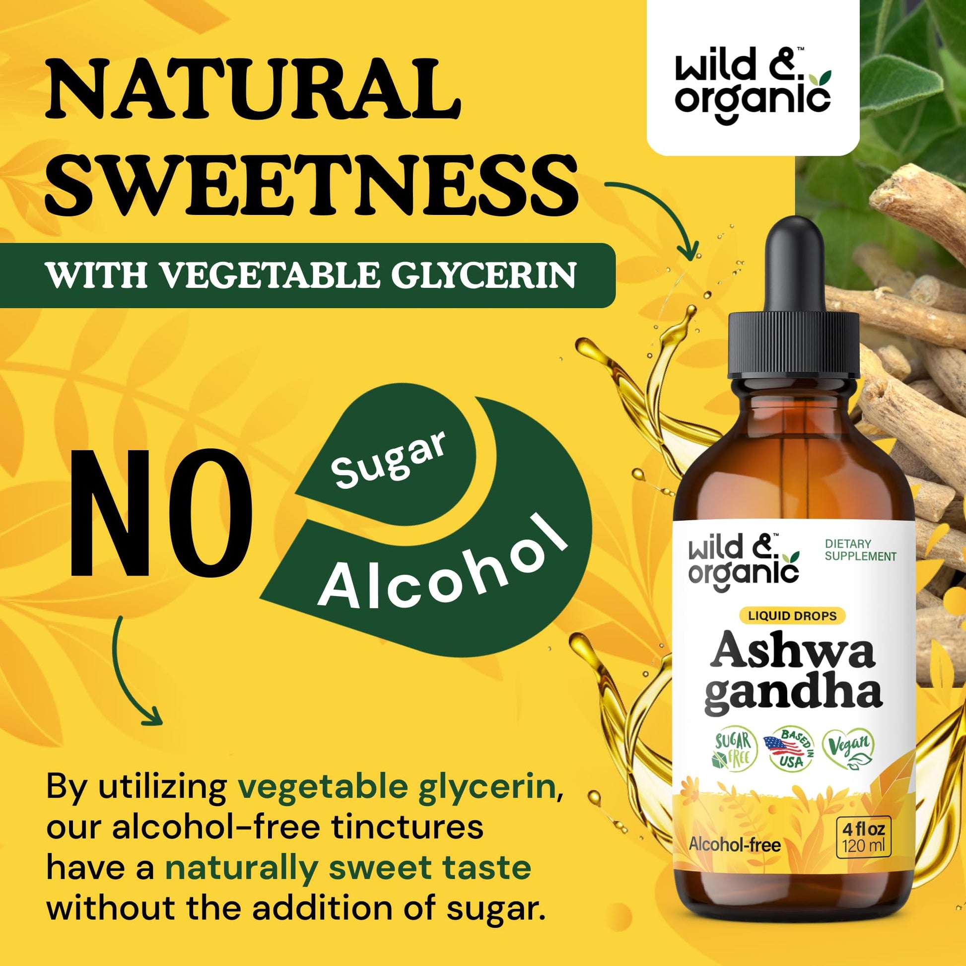 Wild & Organic Ashwagandha Drops - Mood Support & Positive Energy - 500 mg Ashwagandha for Women & Men - Add to Tea Liquid Extract for Relaxation - Non-GMO, Sugar & Alcohol-Free Tincture - 4 fl oz Wild & OrganicBuy Supplements Australia