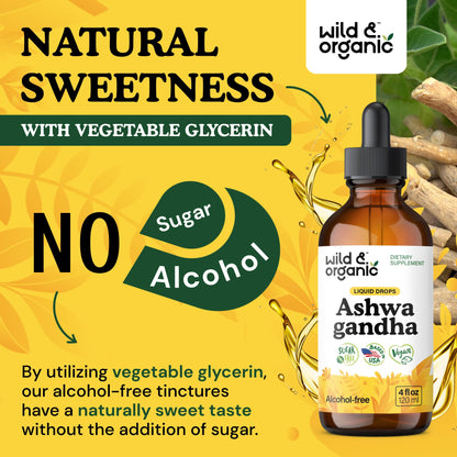 Wild & Organic Ashwagandha Drops - Mood Support & Positive Energy - 500 mg Ashwagandha for Women & Men - Add to Tea Liquid Extract for Relaxation - Non-GMO, Sugar & Alcohol-Free Tincture - 4 fl oz Wild & OrganicBuy Supplements Australia