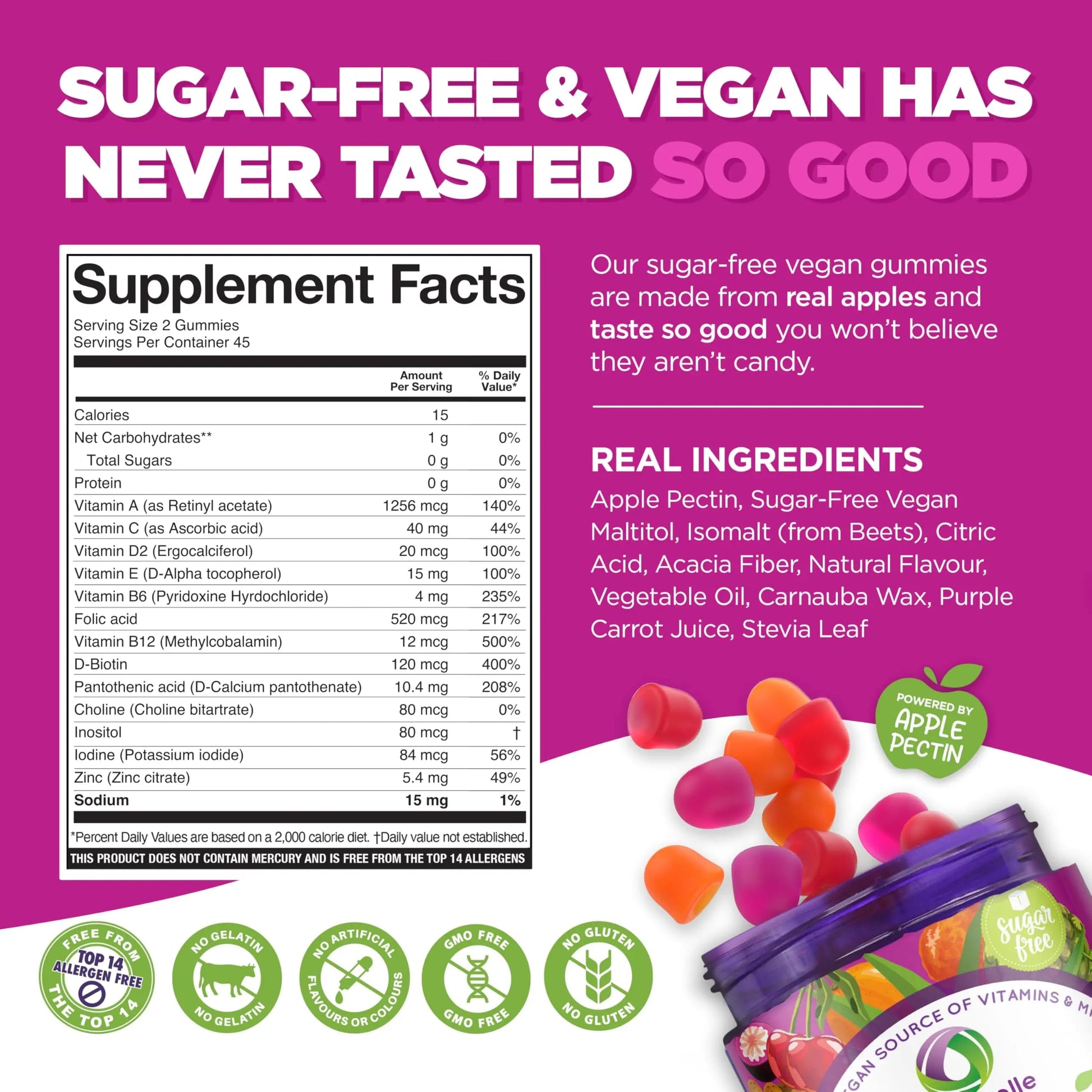 NUTRAMIN Daily Vegan Keto Multivitamin Gummies Non-GMO Natural Vitamin C, D + Zinc for Immunity, Plant-Based, Sugar-Free NutracelleBuy Supplements Australia