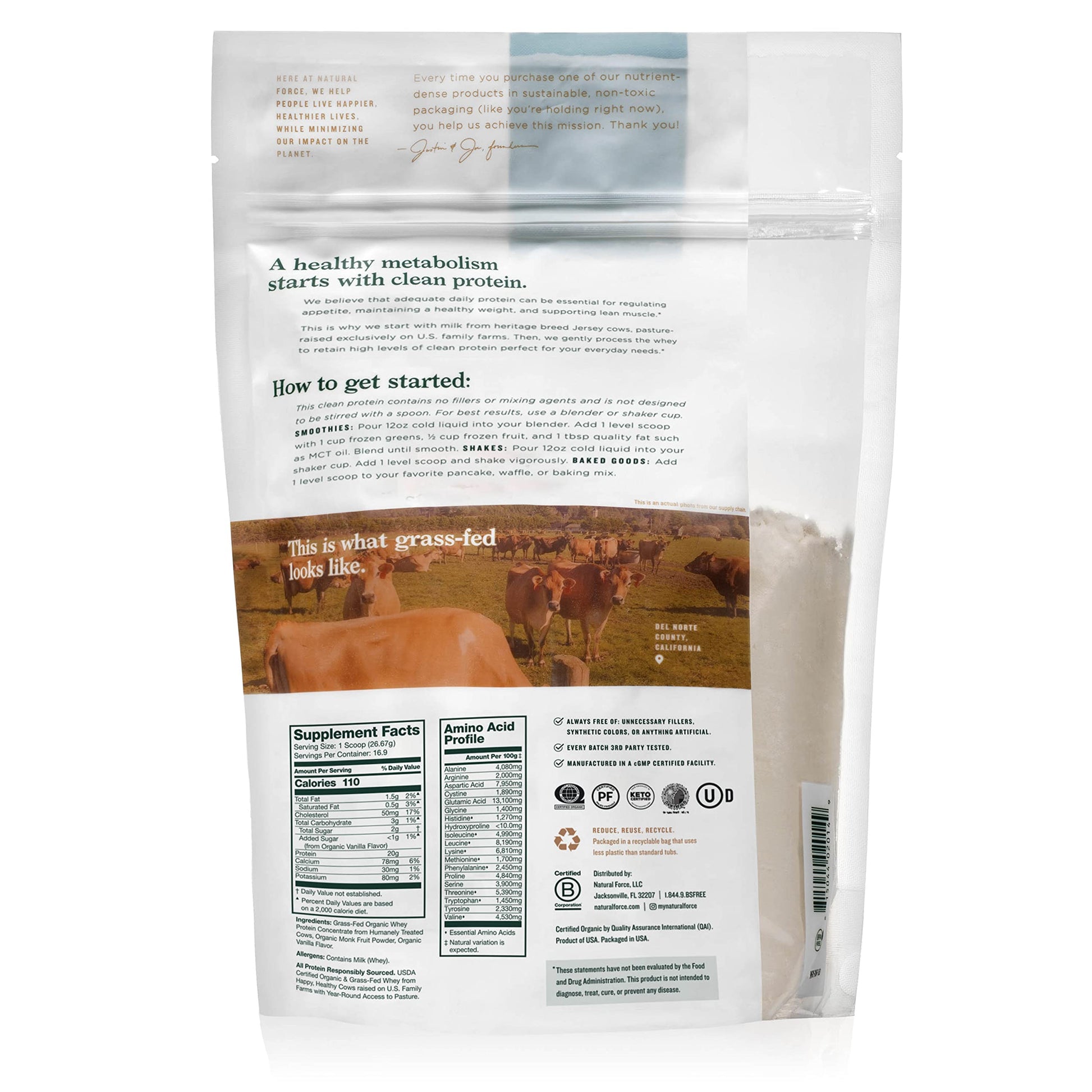 Natural Force Grass Fed Organic Whey Protein Powder – Non GMO Verified, Humane Natural ForceBuy Supplements Australia