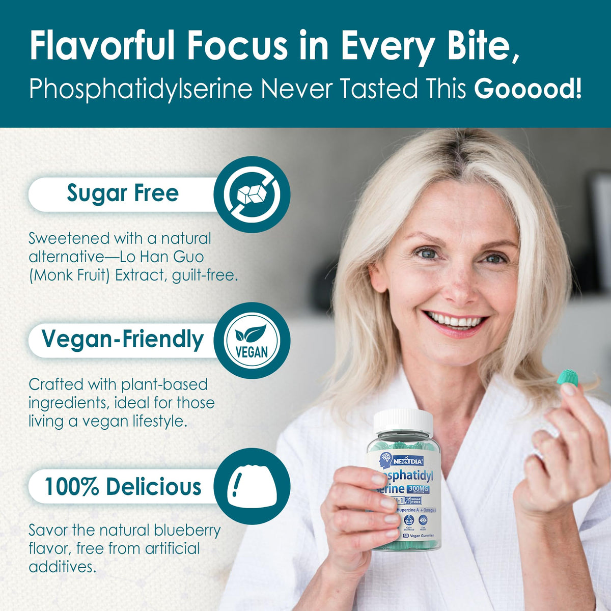 Phosphatidylserine - Nootropic Brian Supplement, Focus & Energy Gummies+ Bacopa Monnieri, Omega 3, Huperzine A, Methyl B12 & B6 for Seniors, Gamers, Workers, Non-GMO, Caffeine-Free, Sugar Free, 2 Pack NextdiaBuy Supplements Australia