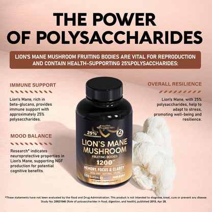 Organic Lions Mane - Certified Mushroom Supplement - Made in USA - Fruiting Bodies NUTRAHARMONYBuy Supplements Australia