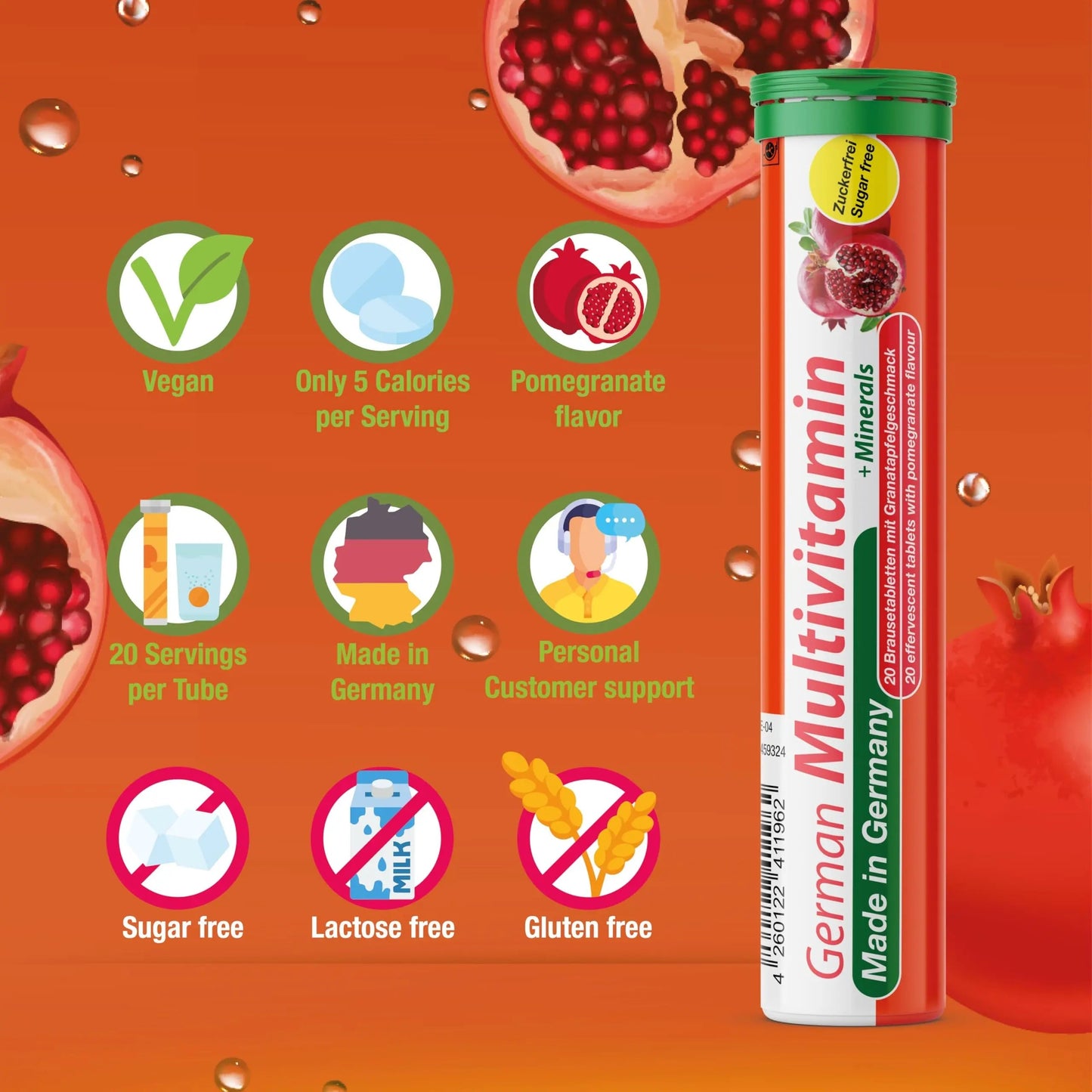T&D German Multivitamin + Mineralien Drink Effervescent Tablets 140 Servings Pomegranate Flavour – 10 Vitamins + 2 Minerals T&DBuy Supplements Australia