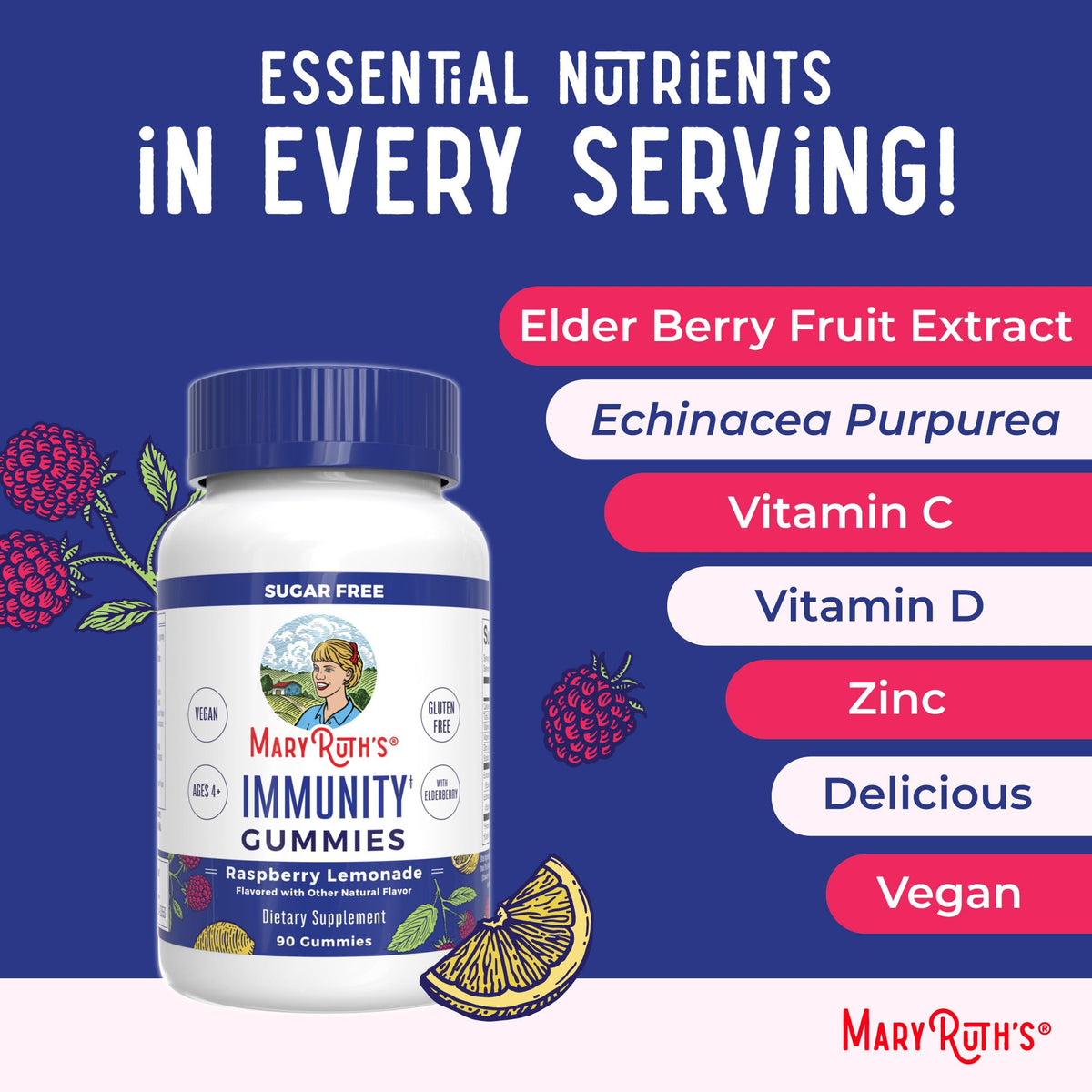 MaryRuth Organics Sugar Free Immunity Gummies | Powerful Blend | Elderberry Vitamin C & Zinc | Vitamin D3 & Echinacea | Immune Support Supplement | Gummies for Kids & Adults | Vegan | Non GMO | 90ct MARYRUTH'SBuy Supplements Australia