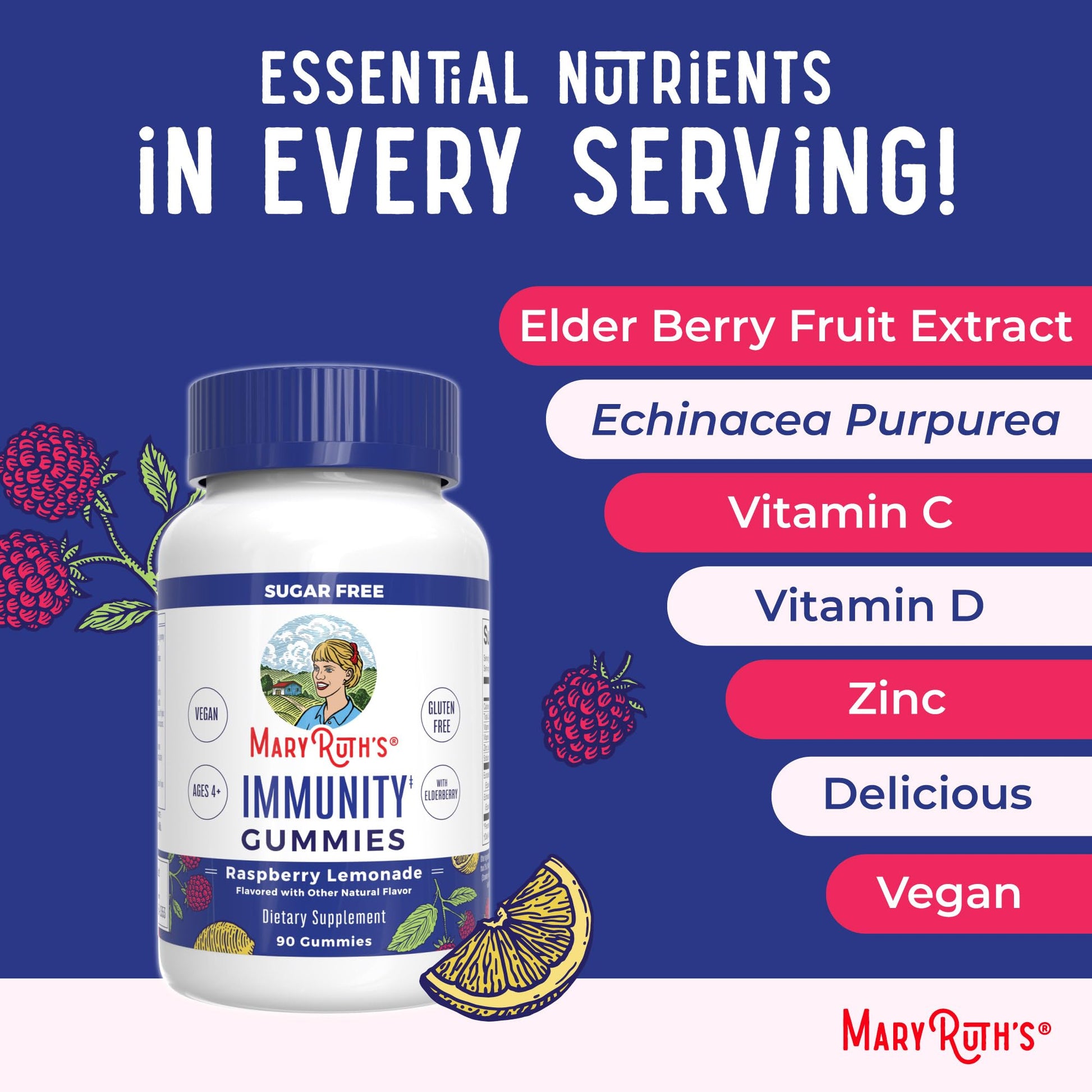 MaryRuth Organics Sugar Free Immunity Gummies | Powerful Blend | Elderberry Vitamin C & Zinc | Vitamin D3 & Echinacea | Immune Support Supplement | Gummies for Kids & Adults | Vegan | Non GMO | 90ct MARYRUTH'SBuy Supplements Australia