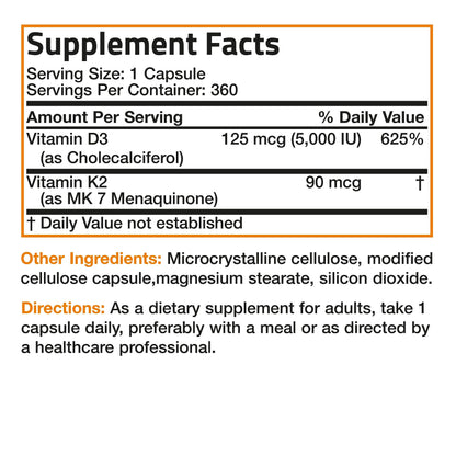 Bronson Vitamin K2 (MK7) with D3 Supplement Non-GMO Formula 5000 IU Vitamin D3 BronsonBuy Supplements Australia