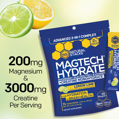 Magtech Magnesium Capsules + Hydration Creatine Powder Lemon Lime Bundle - 3 Forms of Magnesium - Featuring Magtein L-Threonate - Brain Health & Hydration Support* - 44 Total Servings NATURAL STACKSBuy Supplements Australia