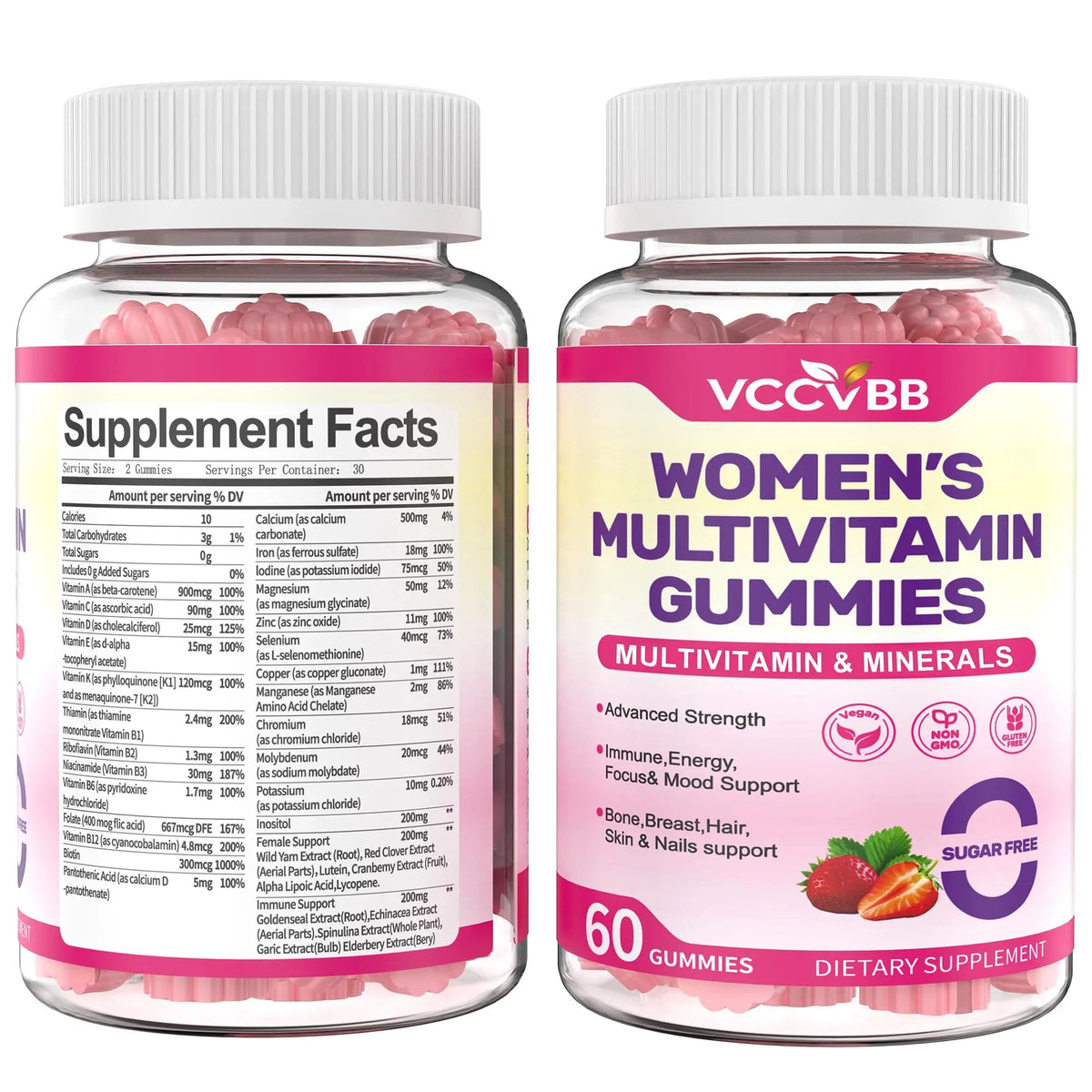 VCCVBB All-in-One Women's Multivitamin Gummies with Complete Vitamin & Mineral Complex, Herbal Blends for Energy, Overall Health VCCVBB