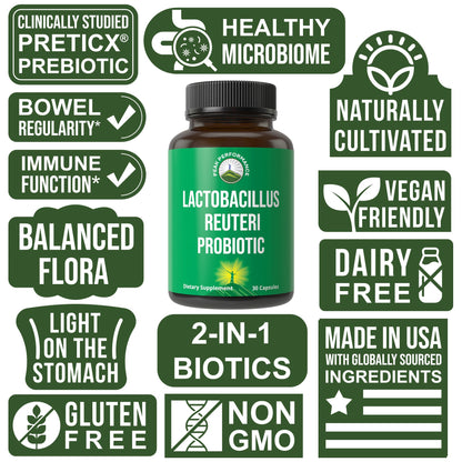 Lactobacillus Reuteri 50 Billion CFU Probiotics with Clinically Studied PreticX® XOS Prebiotic. L Reuteri Probiotic Capsules Supplement for Gut Health and Digestive Support. for Both Women & Men Peak PerformanceBuy Supplements Australia