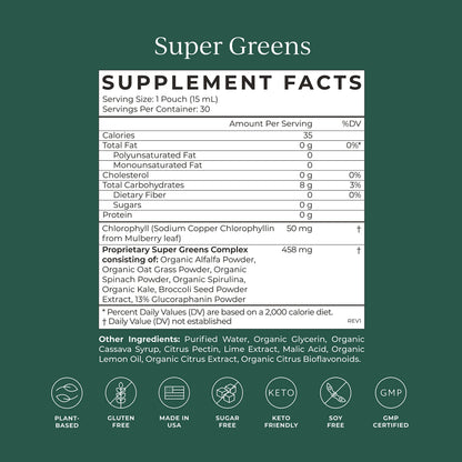 CYMBIOTIKA Super Greens Supplement with Chlorophyll, Spirulina, Daily Vegan Superfood Packets for Digestive Gut Health, Detox, Energy and Immune Support, Citrus Lime Flavor, 15 mL Pouches, 30 Pack CYMBIOTIKABuy Supplements Australia